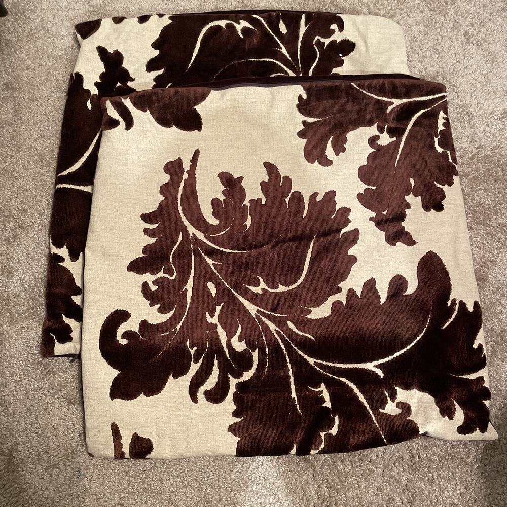 2 Dransfield & Ross Luxury Pillow Covers Featuring Brown & Beige Damask Pattern